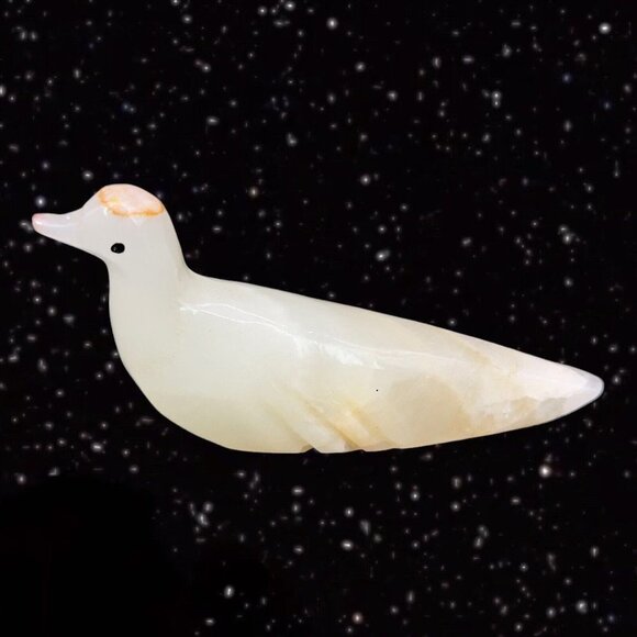 Marble Hand Carved Stone Bird With Black Eyes Vintage Figurine 6”W 2.5”T - Picture 11 of 11